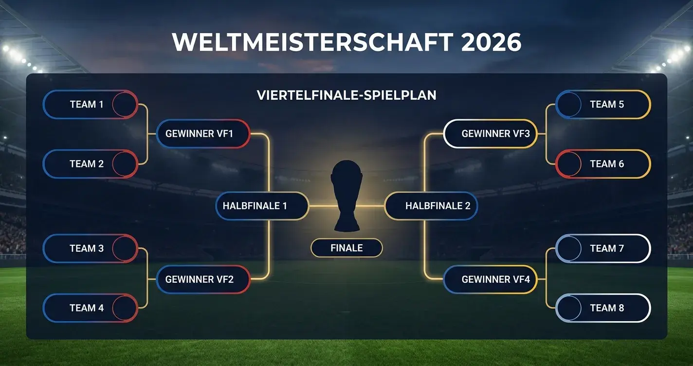 WM-2026-Viertelfinal-Tableau mit den vier Paarungen, Spielorten und Eröffnungsquoten